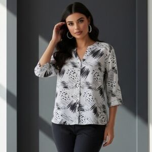 Creations Black and White Abstract Patterned Women's Top Size Large